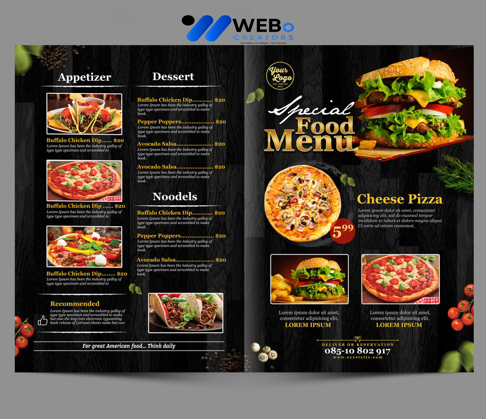 Modern restaurant menu design Miami 2026 café menu layout food branding design services